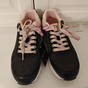 Friendly adaptive zipper shoes Womens Black and Pink Sneakers